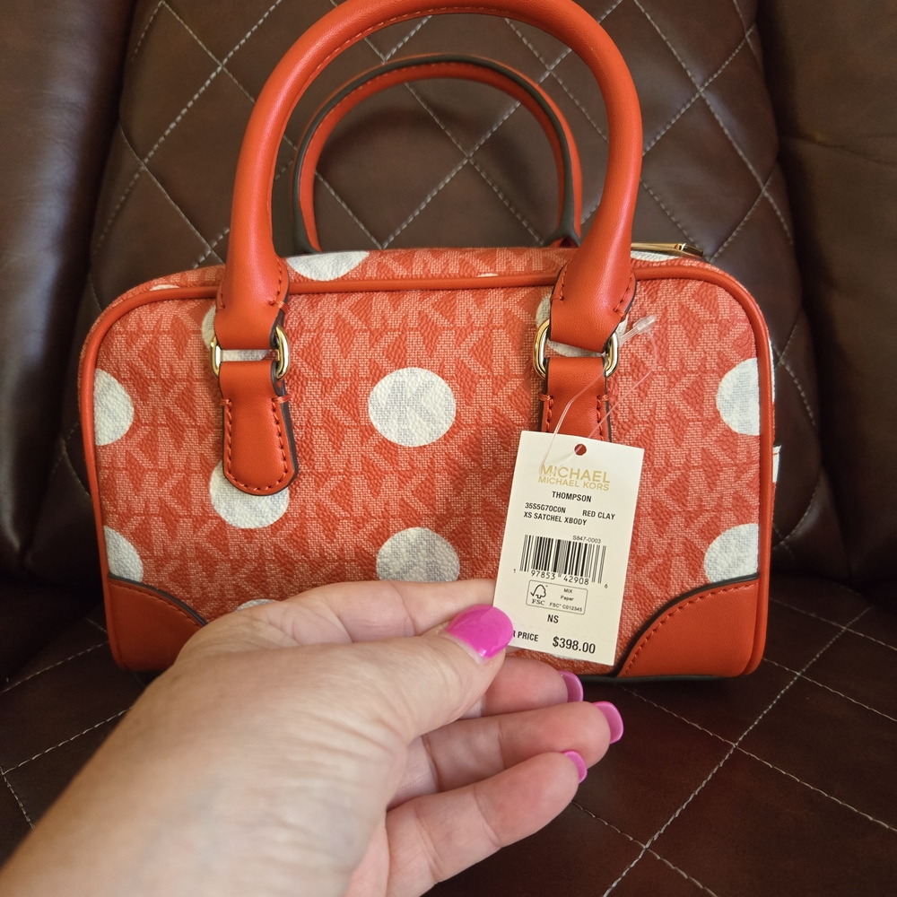 Michael Kors Orange and White Polka Dot Satchel